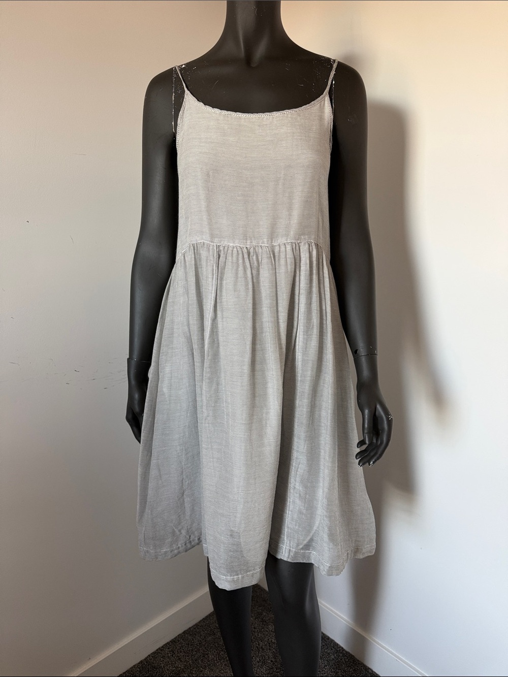 350. CP Shades Cotton Silk Striped Midi Dress Grey White Size XS